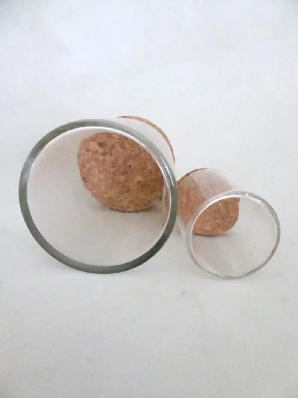 NEW 2.25” & 4” GLASS JARS CORK STOPPERS CLEAR CYLINDER (LOT OF 2)